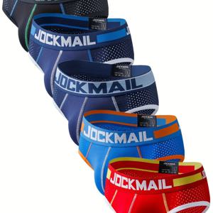 TEMU 5개의 JOCKMAIL 혼합 색상 로우 웨이스트 메쉬 원단 남성 속옷 통기성 스포츠 삼각 팬티 데일리 캐주얼 속옷 컬러 블록 디자인 팬티