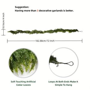 TEMU 1개 6피트 인공 삼나무 가랜드, 생생한 녹지 - 내구성 있고 축제적인 홈 데코, 크리스마스, 결혼식, 파티용 - 실내외 문 및 벽걸이용, 전원 필요 없음, 홈 장식, 크리스마스에 가장 적합, 추수감사절에 완벽