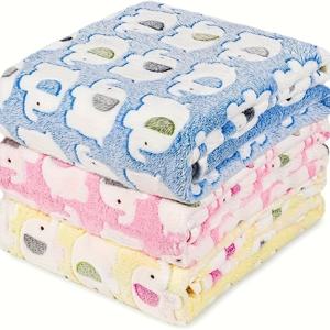 TEMU 3개 세트 부드러운 플란넬 애완동물 담요, 애완동물 둥지 매트, 개 발 패턴 귀여운 코끼리 패턴 별 패턴 - 세탁기 사용 가능, 소형, 중형 및 대형 고양이와 개에 적합