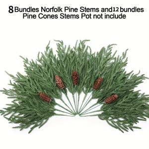 TEMU 20개 크리스마스 노퍽 소나무 줄기, 리얼 터치 17인치 인공 노퍽 소나무 가지와 12개의 큰 솔방울 줄기, 실내외 홈 데코용 플라스틱 인조 DIY 그린리 소나무 픽
