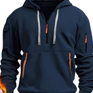 TEMU 남성 캐주얼 후드 플리스 안감 따뜻한 지퍼업 긴팔 후드티 - 베이지, 3.74인치 프론트 지퍼, 캥거루 포켓, 조절 가능한 드로스트링 후드, 봄 & 가을 야외 활동에 이상적, 캐주얼 웨어 후드티 | 후드 스웨트셔츠 | 플리스 안감 후드티, 스웨터 후드티