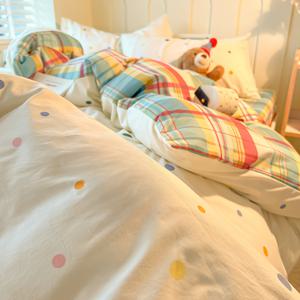 TEMU 3피스 플로럴 체크 침구 이불 커버 세트, 컬러풀 폴카 도트와 기하학 체크 패턴, 부드럽고 세탁기 사용 가능, 사계절 내내 사용 가능, 침실, 게스트룸에 이상적, 축제 선물로도 좋습니다