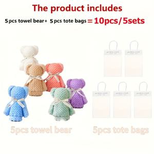 TEMU 10개 세트 타월 선물 세트, 5개의 투명한 선물 가방 + 5개의 베어 타월 포함, 투명한 가방 포함 - 배터리 필요 없음, 깃털 없음, 크리스마스, 추수감사절, 부활절, 새해, 어머니 및 아포스; 결혼식 및 생일, 할로윈에 적합