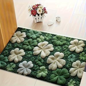 TEMU 1개 소프트 그린 클로버 욕실 매트 - 미끄럼 방지 속건성 욕실 러그, 미끄럼 방지 고무 뒷면, 세탁기 사용 가능한 욕실 매트 (샤워, 욕조, 주방용) - 어버이날, 졸업식, 크리스마스 선물로 이상적 - 내구성 좋은 폴리에스터 욕실 장식, 욕조용 욕실 매트