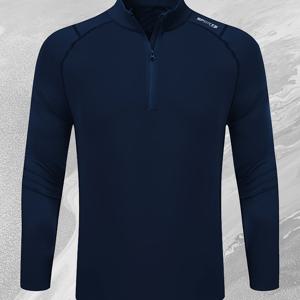 TEMU 스포츠용 긴팔 크루넥 지퍼 고 탄성 러닝 트레이닝 탑 - 폴리에스터, 약간의 스트레치, 라글란 슬리브, 폴카 도트, 스커트 핏, 유니버설, 성인, 청소년, 남성, 니트 재질, 170 g/m²