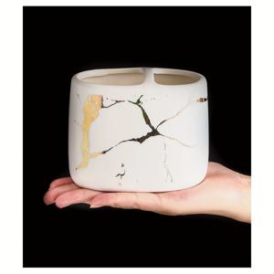 TEMU 1pc 대리석 텍스처 세라믹 칫솔 홀더, 독립형 칫솔 보관 튜브, 커플용 욕실 액세서리, 전기 필요 없음, 가정용 화장품 정리함