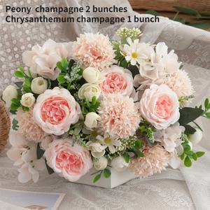 TEMU 3다발 인조 피오니 히드란지아 & 국화 부케 - 소프트 핑크/화이트/라벤더/블루/그린 인조 꽃과 잎사귀, 웨딩 센터피스, 신부 부케, 홈 & 아웃도어 데코, 관리 불필요