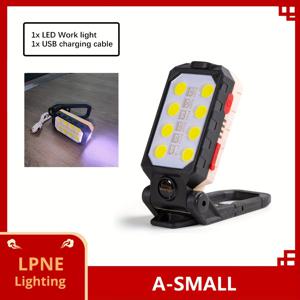 TEMU 1개 USB 충전식 작업등, 후크가 있는 LED 손전등, 4가지 모드 - 자석 디자인 강한 밝기 COB 랜턴, 야간 각도 조절 가능한 빨강 파랑 빛 스트로브 비상 토치, 작업용 투광등, 침실, 독서, 수리, 마크로코스
