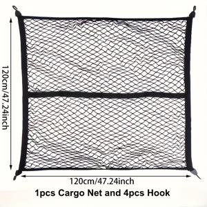 TEMU 고신축성 이중층 카고 넷, 픽업트럭, 트레일러, SUV, ATV/UTV용 내구성 폴리에스터 트럭 베드 메쉬 정리대, 3.3'x4'에서 5.8'x7'까지, 4'x4'에서 7'x7'까지 늘어나며 일상적인 가벼운 짐을 안전하게 보관합니다