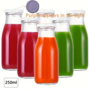 TEMU 4/6개 250ml 재사용 가능한 유리 우유 병 - 고품질, 내구성 있고 튼튼한 음료, 파티, 결혼식, 바비큐 및 피크닉에 적합, 유리제품에서 음료를 전시하기에 완벽함, 파티용 음료 용기 | 생동감 있는 음료 컨테이너 | 튼튼한 유리