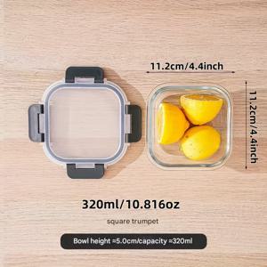 TEMU 11온스 두꺼운 유리 도시락, 전자레인지 안전 사각형 단열식품용기 | 학생과 직장인 필수템 - 신선도 보관기 세련된 디자인 내구성 있는 플라스틱 가정식사 보존, 전자레인지에서 사용 가능한 도시락, 뜨거운 음식을 위한 단열 도시락, 도시락 액세서리, 난방 도시락, 따뜻하게 유지하는 도시락, 식품저장용기, 밀준비용기, 두꺼운 유리용기, 사각형 도시락