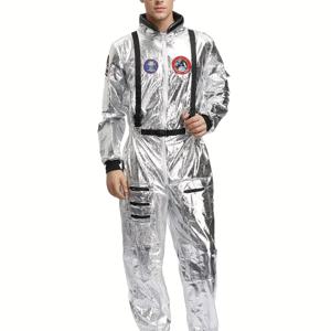 TEMU 남녀 공용 풀 지퍼 우주 비행사 코스튬 - 풀 바디 우주복, 풀 길이 지퍼, 신축성 없는 원단, 하이틴 핏, 할로윈, 코스프레, 파티, 우주 코스튬, 파티 의상, 코스프레 매니아, 코스프레 의상, 할로윈 코스튬
