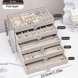 TEMU 1pc 5층 아크릴 다기능 보석 상자, 일상 생활 보석 정리, 목걸이, 팔찌, 귀걸이, 반지, 팔찌 및 펜던트 보관 및 전시, 보석 상점 및 일상 가정 보석 보관, 네일 아트, 네일 장식 및 기타 보관 상자 사용 가능, 먼지 방지 및 습기 방지 다기능 그리드 드로어 스타일 보석 정리 용기, 침실, 의자, 욕실 및 보석 상점에 적합|화장대
