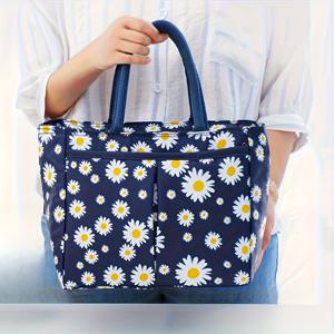 TEMU 여성용 보온 도시락 가방 - 꽃무늬 (데이지), 비식품 접촉 표면, 사무실/학교/피크닉용 튼튼한 손잡이, 식사 보온/보냉, 쉬운 세척 폴리에스터 런치 박스 백, 피크닉 필수품, 재미있는 디자인, 내구성 있는 구조, 직장인 및 학교용 런치박스, 스타일리시한 도시락 가방, 손세탁 가능, 야외 활동 애호가를 위한
