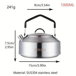 TEMU 1pc SUS304 스테인레스 스틸 캠핑 끓는 물 - 휴대용 내구성 있는 물 끓는 냄비, 접이식 손잡이, 야외 피크닉에 적합, 재사용 가능한 차 냄비, 1000ml, 1500ml