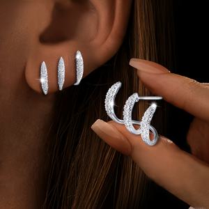 TEMU 일상 착용과 선물에 적합한 925 실버 스터드 귀걸이 세트, 다용도 기하학적 3클로 디자인. 생일, 기념일, 축제, 파티 등 다양한 자리에서 적합. 기하학적 귀걸이, 내구성 있는 귀걸이, 10대에게 적합