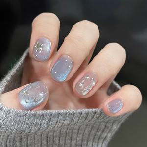 TEMU 10개 핸드메이드 블루 스타 캣아이 고품질 프레스온 네일, 여성용 탈착식 인조네일 스티커 – 봄/여름 신상 컬렉션, 완벽한 선물 아이디어, 네일 키트, 수제 네일 디자인|네일|스티커|네일스티커