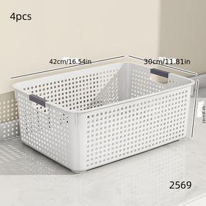 TEMU 4개 세트 플라스틱 화이트 수납 바구니, 대용량 데스크탑 정리함, 욕실 및 주방용 보관 바구니, 할로윈 & 크리스마스 선물, 선반 바구니