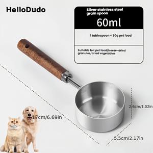TEMU 나무 손잡이가 있는 스테인리스 스틸 애완동물 그릇 - 내구성 있는 금속 사료통, 고양이와 개용, 쉬운 급식 및 청소, 미끄럼 방지 디자인, 효율적인 애완동물 식사 용품 | 현대적인 애완동물 그릇 | 쉽게 세척 가능한 재질