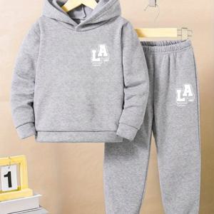 TEMU 2개 세트 남아용 후드 스웨트셔츠 & 조거 팬츠 - 로고 & 캘리포니아 프린트 후디와 매칭 팬츠, 네이비 블루 겨울 따뜻한 아웃핏, 세탁기 사용 가능 2피스 의류, 캐주얼 복장 (-테마 '트랙수트'), 야외 활동에 완벽