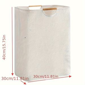 TEMU 목재 손잡이가 있는 접이식 세탁 바구니 - 욕실, 침실 및 가정 정리용 스타일리시한 화이트 패브릭 해먹, 옷, 장난감 등을 위한 다목적 수납 상자, 세탁실 액세서리, 세탁 바구니