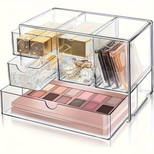 TEMU 투명 아크릴 다중 서랍장 - 잠금 기능이 있는 대형 클리어 플라스틱 드레서 정리함, 문이 있는 독립형 화장대 케이스 (립스틱, 아이섀도우, 향수, 헤어 액세서리용) - 쉬운 조립, 폴란드 (27)