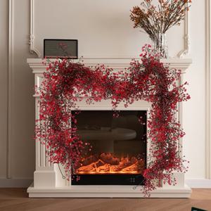 TEMU 2개 대형 70.87인치 인공 꽃 & 잎 화환 가랜드 - 리얼리스틱 레드 베리 & 그린 포인세티아 덩굴, 헤비듀티 플라스틱 매달기 장식, 벽난로 선반, 웨딩 아치, 크리스마스, 겨울, 결혼식, 연중 / 장식용