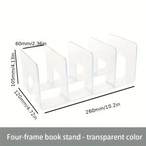 TEMU 튼튼한 받침대가 있는 4단 투명 아크릴 데스크탑 책장. 집이나 사무실에서 책과 문서 정리를 위해 적합하며, 파일 정리 액세서리, 사무용품 보관, 투명 선반 유닛이 포함되어 있습니다.|책꽂이|책장