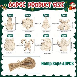 TEMU 80개 나무 크리스마스 장식 - 8가지 스타일의 트리 볼, 눈사람, 눈꽃, 천사 등 - 공백 나무 종이 커팅 공예 걸이 장식품, , 크리스마스 장식용, 크리스마스에 최고