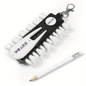 TEMU 1세트 HUAEN 골프 티 캐디 세트, 티 캐디 1개, 볼 마커 1개, 디벗 수리 도구 1개, 연필 1개, 티 12개, 플라스틱 골프 티 홀더, 골프 티 홀더 도구 캐리어 클립 액세서리, 골프 플레이용 휴대용 골프 티 홀더 캐리어 포함|골프티