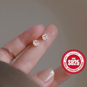 TEMU S925 실버 장미 꽃 스터드 귀걸이 여성용 | 저자극성, 데일리 및 연회 행사에 적합, 올 시즌 착용, 브랜드: SOL COLL