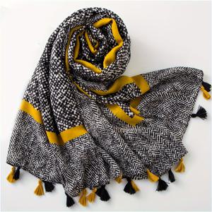 TEMU 1개 70.8인치 * 35.4인치 럭셔리 프린트 직사각형 스카프, 패션 태슬 숄, 계절용 헤드스카프, 여성용 얇은 비치 타월, 트렌디한 소프트 대형 손수건