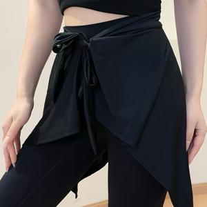 TEMU 여성용 조절 가능한 허리 슬림 비대칭 요가 스커트 - 크로스 오버 스트랩이 있는 짧은 운동 댄스 스커트, 체육관, 러닝, 발레, 테니스용 짧은 길이 - 사계절 운동 스커트 (세탁기 사용 가능) - 솔리드 블랙/화이트/테이크|댄스복