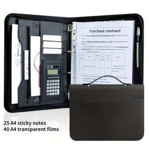 TEMU 볼로니 A4 링 바인더 - 다기능 인조 가죽 지퍼 패드폴리오 핸들 포함 - 듀얼 노트북 시스템이 있는 비즈니스 관리자 파일 폴더 정리|포카바인더