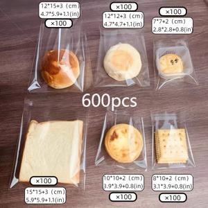 TEMU 600개 6종류의 쿠키 및 빵 포장 가방 자체 밀봉 가방 자체 접착 가방 투명 식품 스낵 케이크 계란 타르 베이킹 택아웃 일회용 자체 밀봉 투명 유리 종이 가방 - 쿠키, 선물, 소형 선물 및 과자에 완벽함 | 쉽게 밀봉 가능한 플라스틱 포장