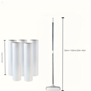 TEMU 조절 가능한 긴 손잡이 애완동물 털 롤러 - 집, 소파 및 반려묘 표면의 먼지와 털을 효율적으로 청소하는 고무줄, 내구성 있는 흰색 디자인, 고온에 강한 종이로 만든 고양이 그루밍 도구