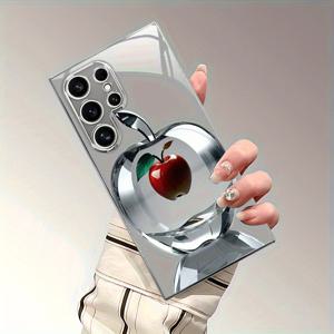 TEMU 삼성 갤럭시 모델인 S25, S24, S23, S22, S21, S20 및 A73 시리즈를 위한 사과 패턴 전기 도금 은색 유리 폰 케이스.