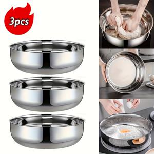 TEMU 3pcs 스테인레스 스틸 혼합 그릇, 깊은 가장자리가 있는 초대형 샐러드 그릇, 식기 세척기 안전, 미러 피니시, 가정 및 상업용, 은색