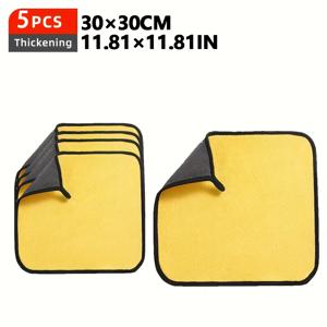 TEMU 5개입 양면 코랄 플리스 극세사 청소용 천 | 높은 흡수력 재사용 가능 타월, 듀얼 컬러 디자인 (노란색 & 검은색), 가정, 주방, 자동차, 욕실, 유리 청소, 행주용 사각형 모양