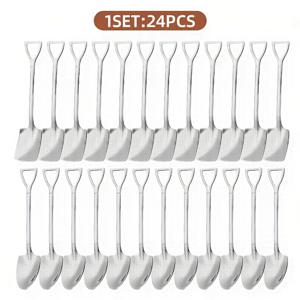 TEMU 여름 필수품 24개 스테인레스 스틸 수박 스푼 세트 | 창의적인 디저트 스푼 | 휴대용 과일 삽 스푼 | 스테인레스 스틸 미니 삽 스푼 세트 | 휴대용 야외 창의적인 과일 삽 | 가정 식당 커피숍 상업용 | 야외 피크닉 파티 필수품 | 주방 좋은 것 은은한