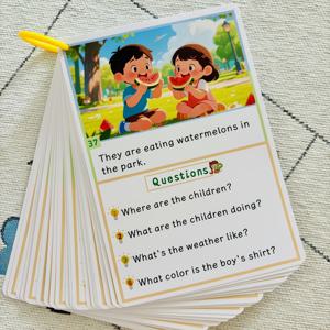 TEMU 32장 양면 영어 학습 카드 (64페이지) - 고빈도 어휘 및 구어 연습을 위한 인터랙티브 그림 Q&A 플래시카드