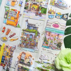 TEMU 매력적인 거리 장면 스티커 - 일기장, 스크랩북 및 공예용으로 만화 스타일의 스티커 - 자동판매기, 카페, 가게 등 다양한 장면 포함 - 상상력 있는 이야기를 만드는 데 이상적이며 일기장 장식에 적합한 스티커 - 세부적인 삽화 포함|일기장