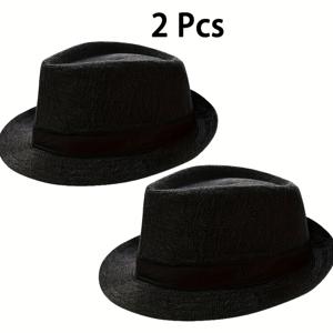 TEMU LERDU 빈티지 1920년대 파나마 모자 2개 세트 - 정품 토키야 짚 페도라, 가벼운 자외선 차단, 접이식 로어링 투웬티스 모자 남녀공용 - 개츠비 파티, 웨딩, 데일리 클래식 빈티지 페도라 (2개), 안전한 착용감, 레트로 패션, 내구성 강화, 패션 애호가용