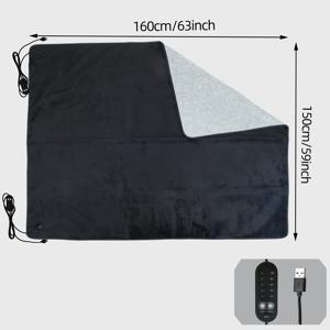 TEMU 5V USB 전기 히팅 매트리스 패드, 블랙 롱 플러시 캠핑 침낭 라이너, 5단계 온도 조절 및 타이머 설정 가능, 세탁기 사용 가능, 홈 베드·캠핑 텐트·하이킹용|타이머|텐트