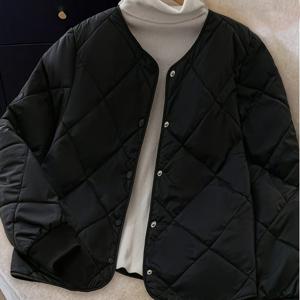 TEMU 여성용 가벼운 캐주얼 블랙 퀄팅 자켓 - 패딩 숄더 슬리브 버튼업 코트, 기계 세탁 가능 레귤러 핏|여성의류