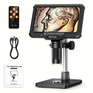 TEMU LEIPAN 7인치 디지털 현미경, 1200배 확대, 16MP HD 비디오, USB 충전식, 조절 가능한 확대, 동전, PCB, 성인용, PC 뷰, 실험실, 품질 관리, 산업용, 세련된 현미경, 고해상도 광학, 내구성 있는 구조
