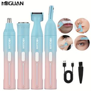 TEMU 4-in-1 전문 그루밍 키트, USB 충전식 코털 및 귀털 정리기, 수염·눈썹 면도기, 여성용 개인 관리 도구