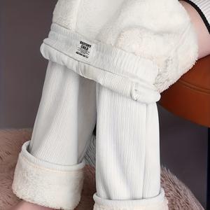 TEMU 소녀용 두꺼운 겨울 바지 - 플러피한 외관의 넓은 다리 트라우저, 따뜻한 베이지색 바지, 가을/겨울 시즌을 위한 공식 및 일상복, 어린이 의류 선물, 클래식 디자인, 플러시 안감, 학교용 아이들, 야외 활동에 적합, 두꺼운 겨울 바지, 추위 방지 의류, 내구성 있는 키즈웨어