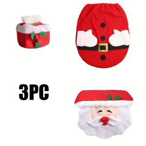 TEMU 1세트(3개) 크리스마스 테마 욕실 장식 세트 - 변기 커버, 탱크 커버, 화장지 박스 커버 (산타), 실내 파티 데코|화장지|변기커버
