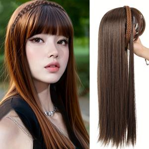 TEMU 여성용 인스턴트 볼륨 & 길이 헤어 익스텐션 헤드피스 - 클립온 브레이드 내열 섬유 헤어, 드레드락 스타일 브레이드 & 락 포니테일, 번, 프롬, 웨딩용 (관리 불필요)